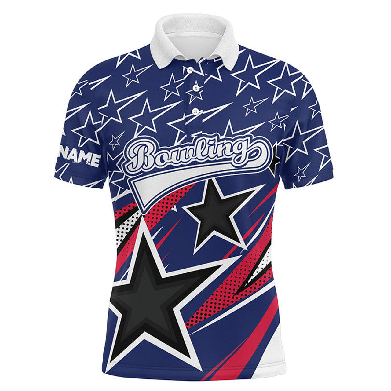 FUNSTUFFPRINT Blue stars Mens polo bowling shirts Custom name team bowling Polo Shirt Size S-5XL