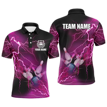 Custom Mens polo bowling shirts Custom pink lightning thunder Bowling Team Jersey, gift for team Bowlers