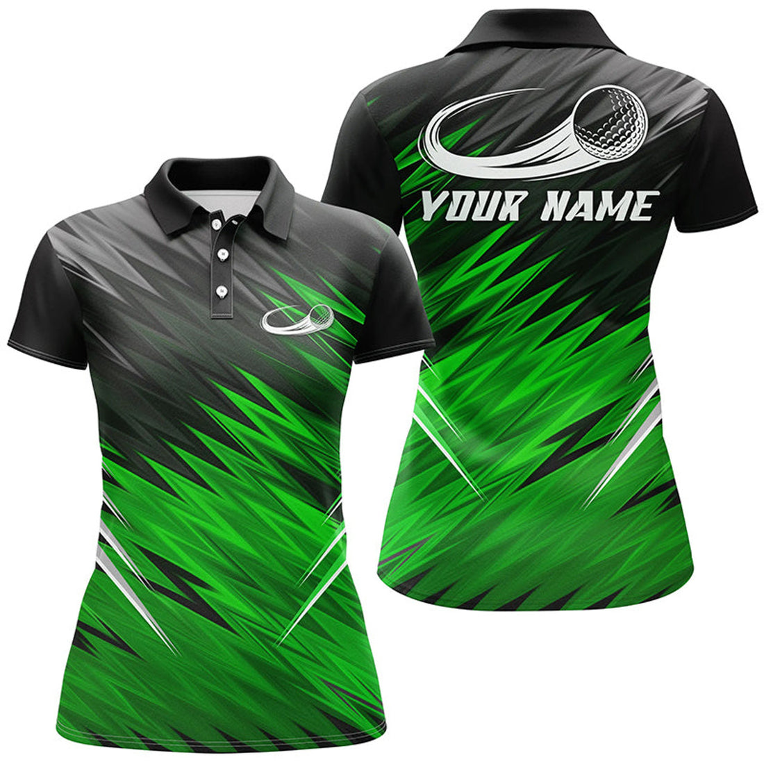 Custom Women Golf Polo Shirts Custom Green And Black Pattern Shirt For Ladies, Personalized Golf Gifts