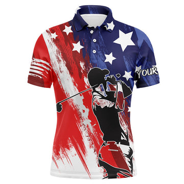 FUNSTUFFPRINT Red, white, and blue American flag men golf polo shirts custom patriotic golf Polo Shirt Size S-5XL