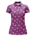 Custom Womens Golf Polo Shirt Purple Flamingos Birds Pattern Tropical Custom Name Team Golf Polo Shirts