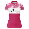 Custom Womens Golf Polo Shirt Golf Heartbeat Custom Name Leopard Pattern Golf Shirt, Womens Golf Gift Ideas