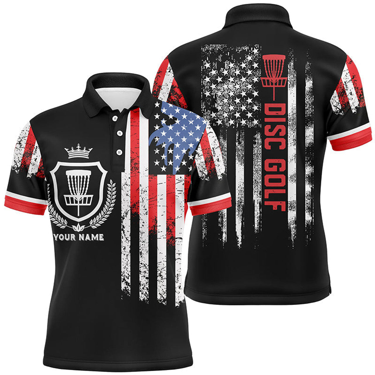 Custom Disc golf basket American flag patriotic Men polo shirts custom disc golf shirt for men