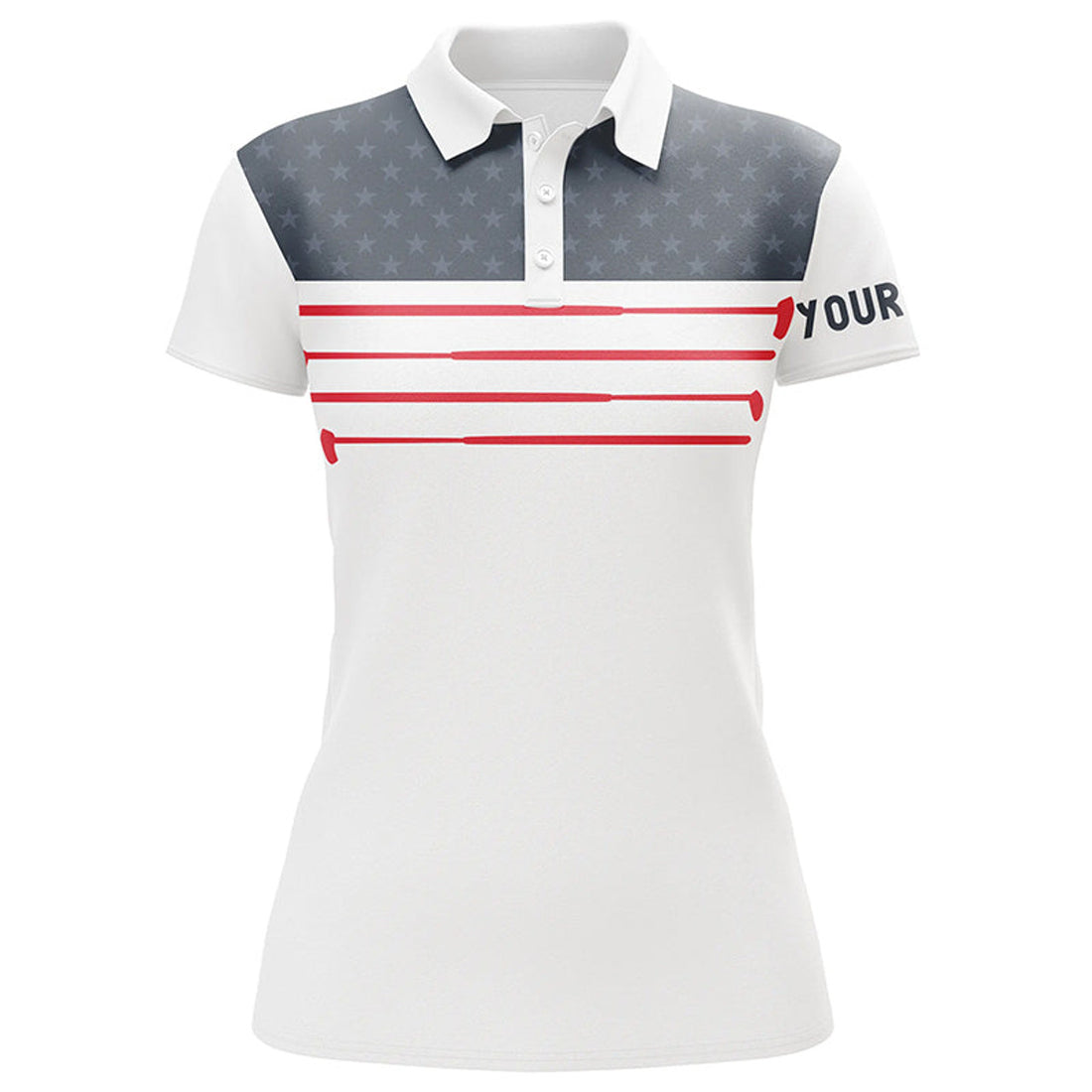 Custom Women Golf Polo Shirt Custom American Flag White Golf Shirt, Patriotic Polo Shirts