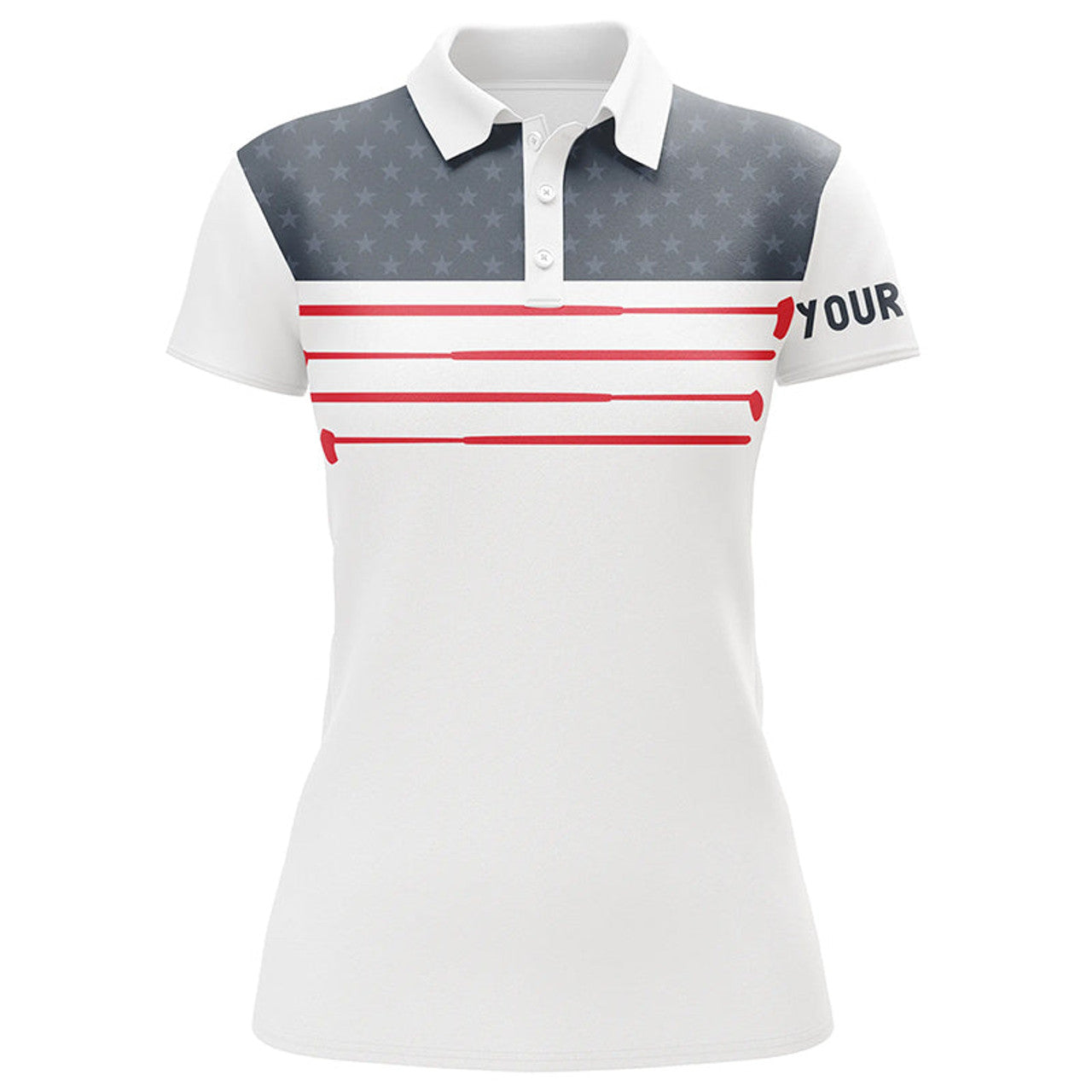 Custom Women Golf Polo Shirt Custom American Flag White Golf Shirt, Patriotic Polo Shirts