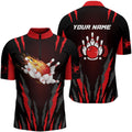 Custom Men's bowling shirt Quarter Zip custom Flame Bowling Ball and Pins bowling jerseys, bowling gifts