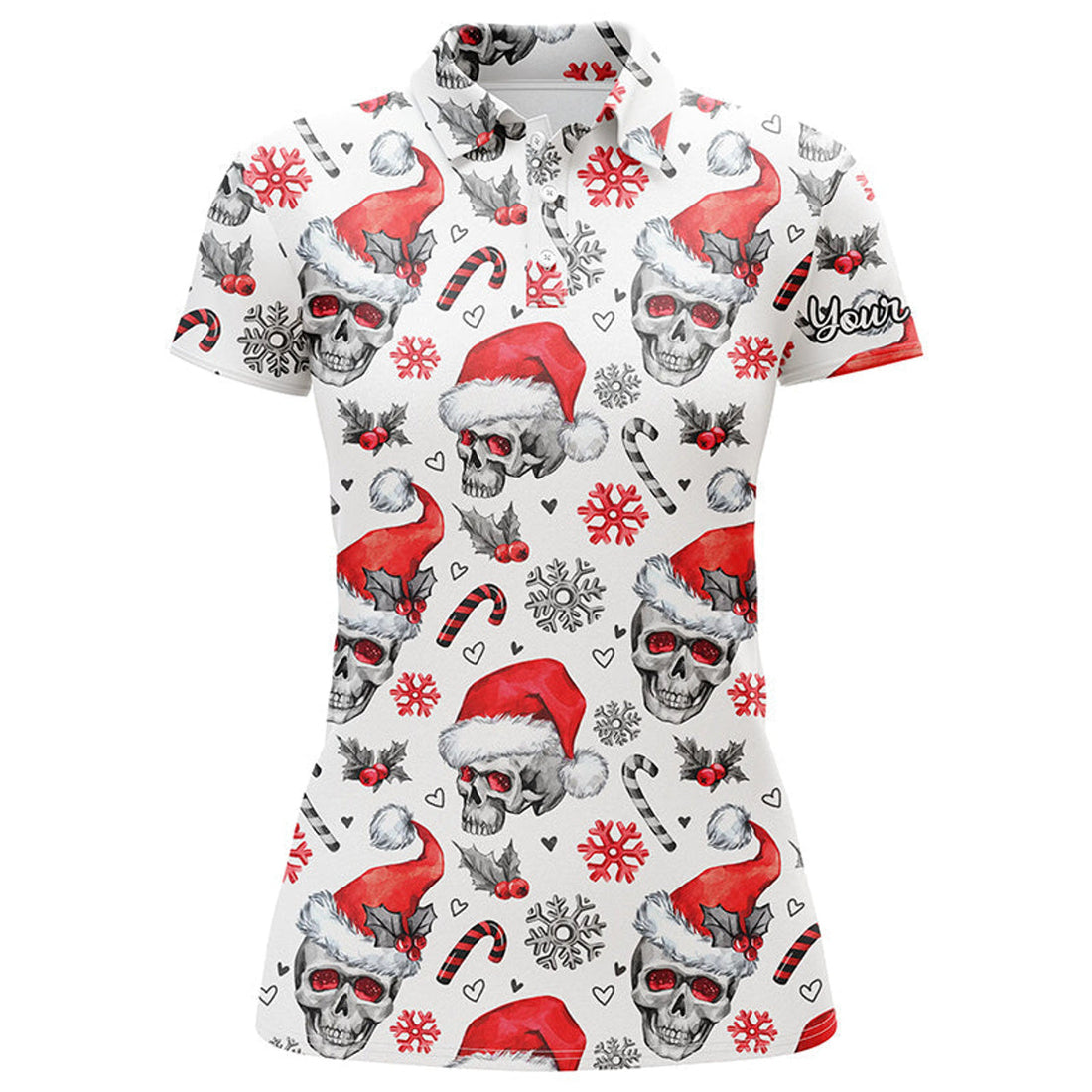 Custom Womens Golf Polo Upf Shirts Funny Christmas Skull Pattern Custom Team Golf Polo Shirts, Golfer Gifts