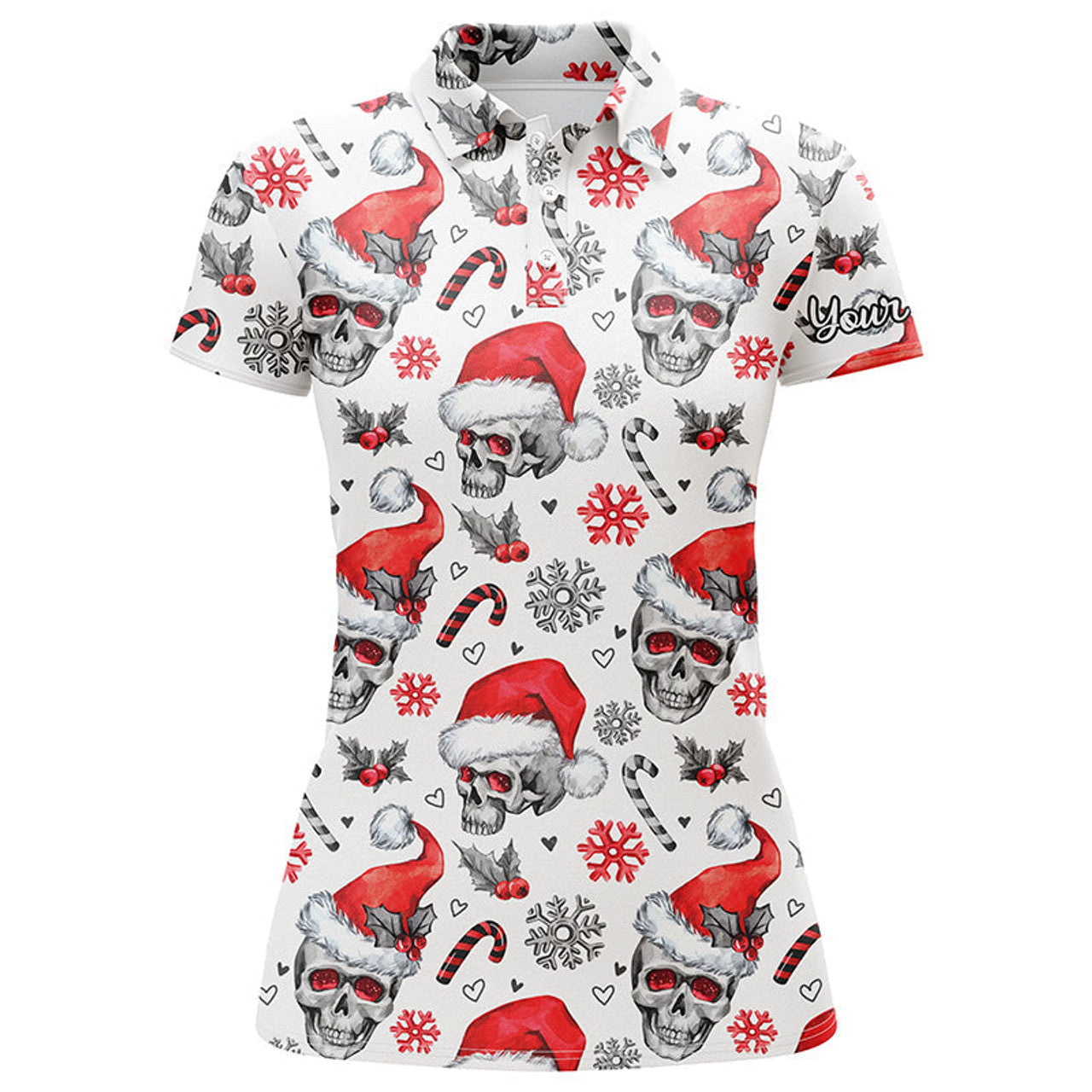 Custom Womens Golf Polo Upf Shirts Funny Christmas Skull Pattern Custom Team Golf Polo Shirts, Golfer Gifts