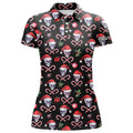 Custom Womens Golf Polo Upf Shirts Funny Black Christmas Skull Pattern Custom Team Golf Polo Shirts