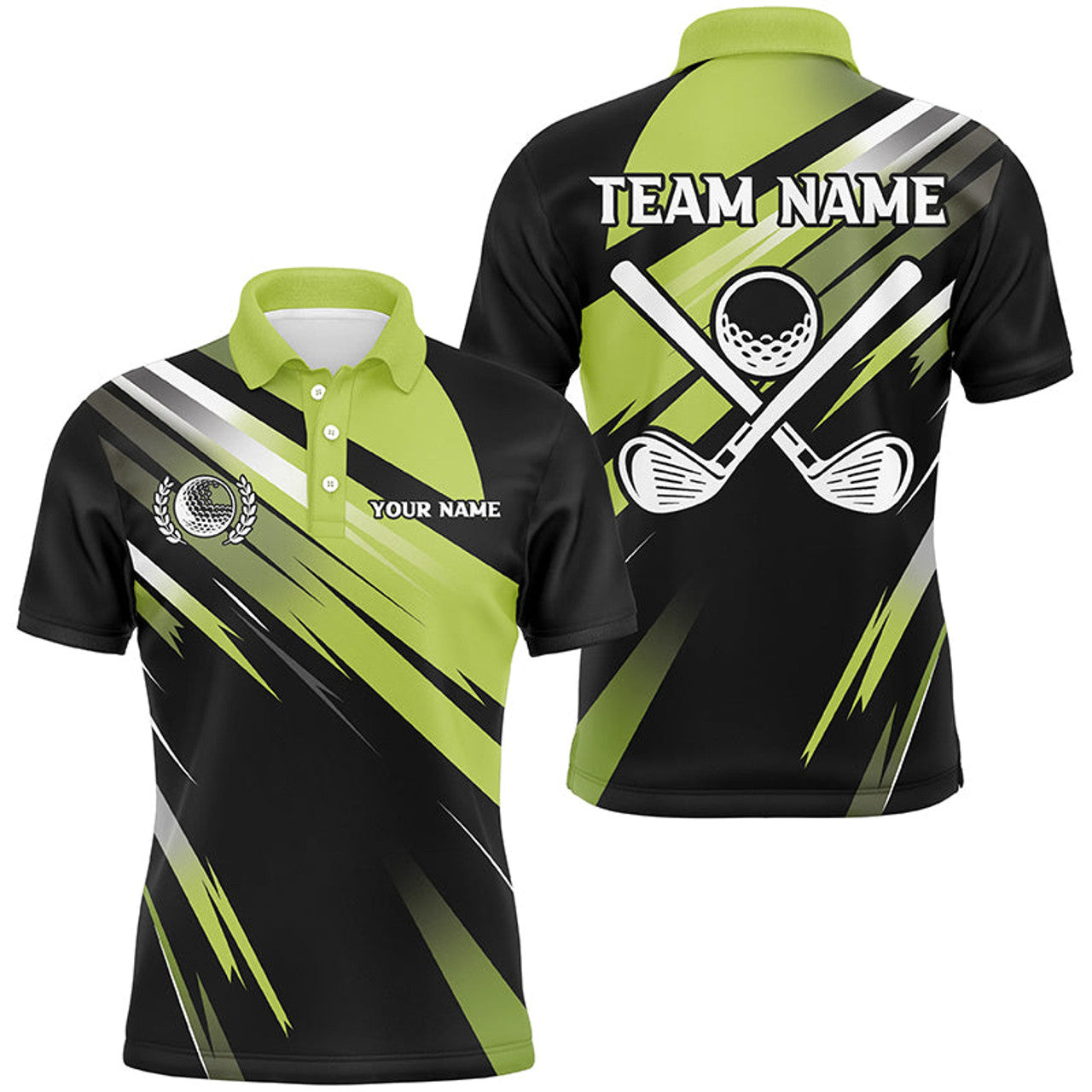 Custom Green and Black Mens golf polo shirts custom golf ball clubs golf attire for men, golfing gifts