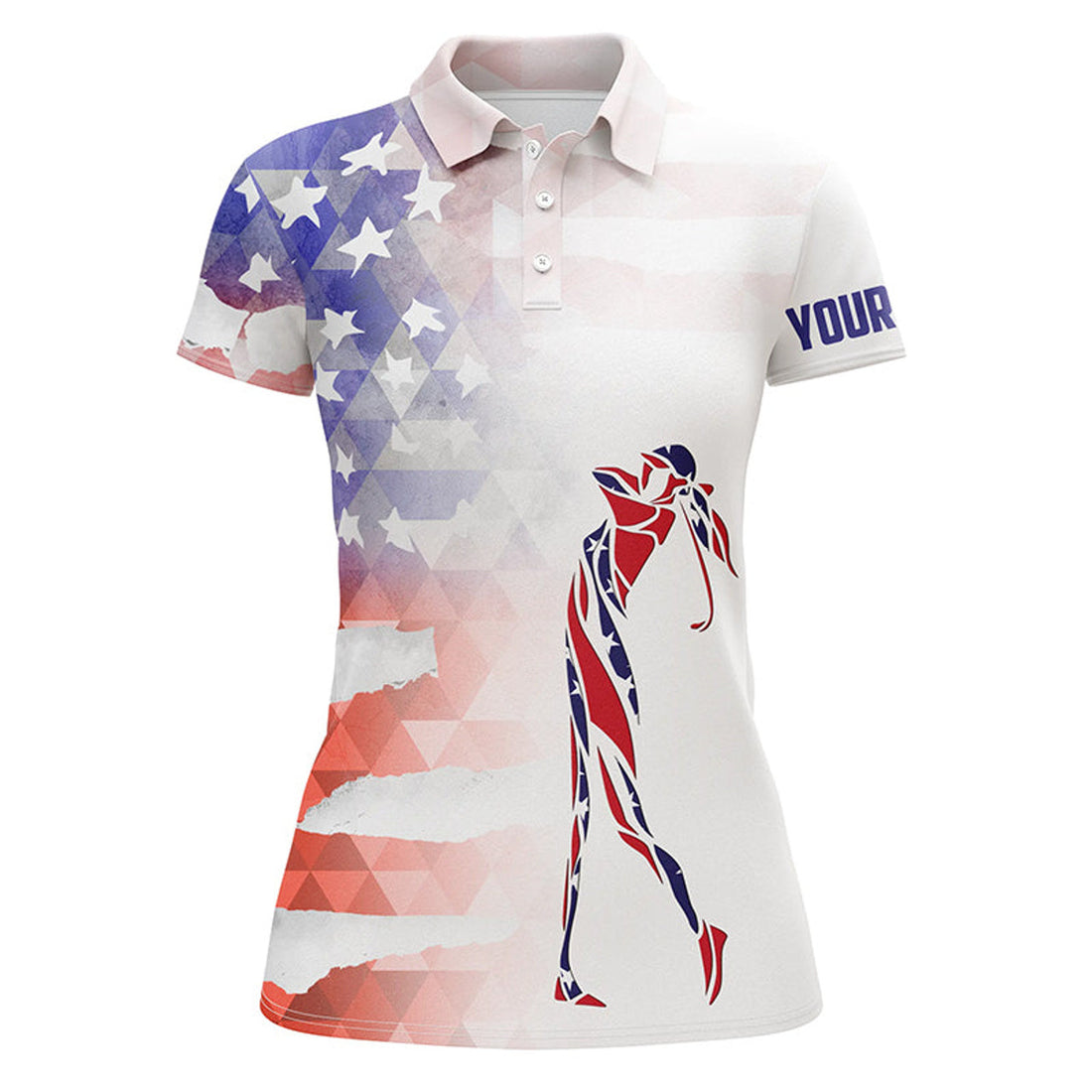 Custom Personalized Watercolor American Flag Patriot Golf White Womens Golf Polo Shirts Custom Golf Gifts