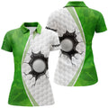 Custom Green White Golf Ball Pattern Womens Golf Polo Shirts Custom Ladies Golf Shirts, Green Golf Tops