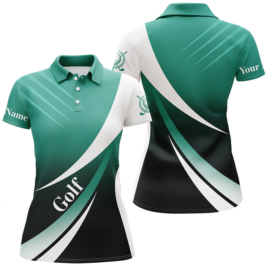 Custom Womens Golf Polo Shirts Custom Name Green And White Golf Shirt, Tournament Golf Tops For Ladies