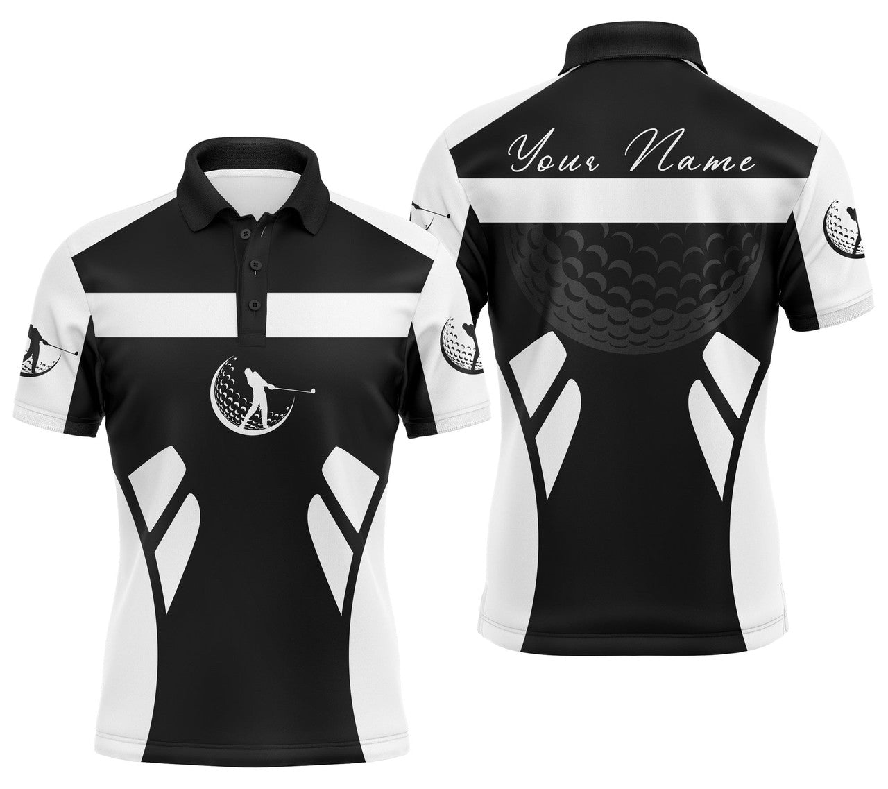 Custom Golf Men Polo Shirt - Custom Name Black White Apparel - Personalized Gift For Golf Lover, Male, Husband, Team, Best Father's day
