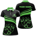 Custom Personalized Polo Bowling Shirts For Women, Custom Black Womens Bowling Shirts Team Bowl Jersey| Green