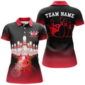 Custom Personalized Red Gradient Bowling Ball And Pins Team Jerseys, Womens Bowling Polo Shirt Bowling League