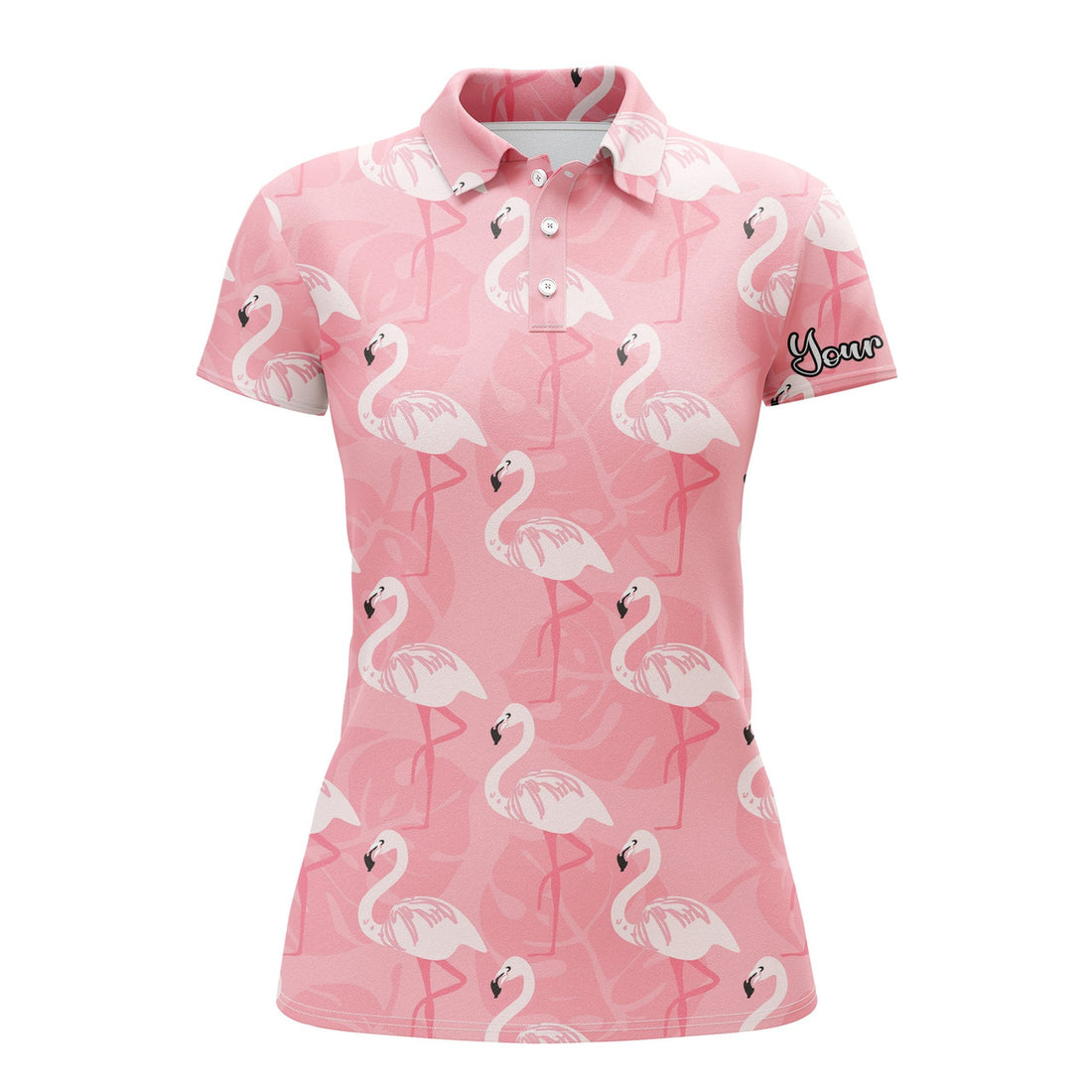 Custom Women Golf Polo Shirt Pink Flamingo Pattern Custom Name Polo Shirts Gift For Women