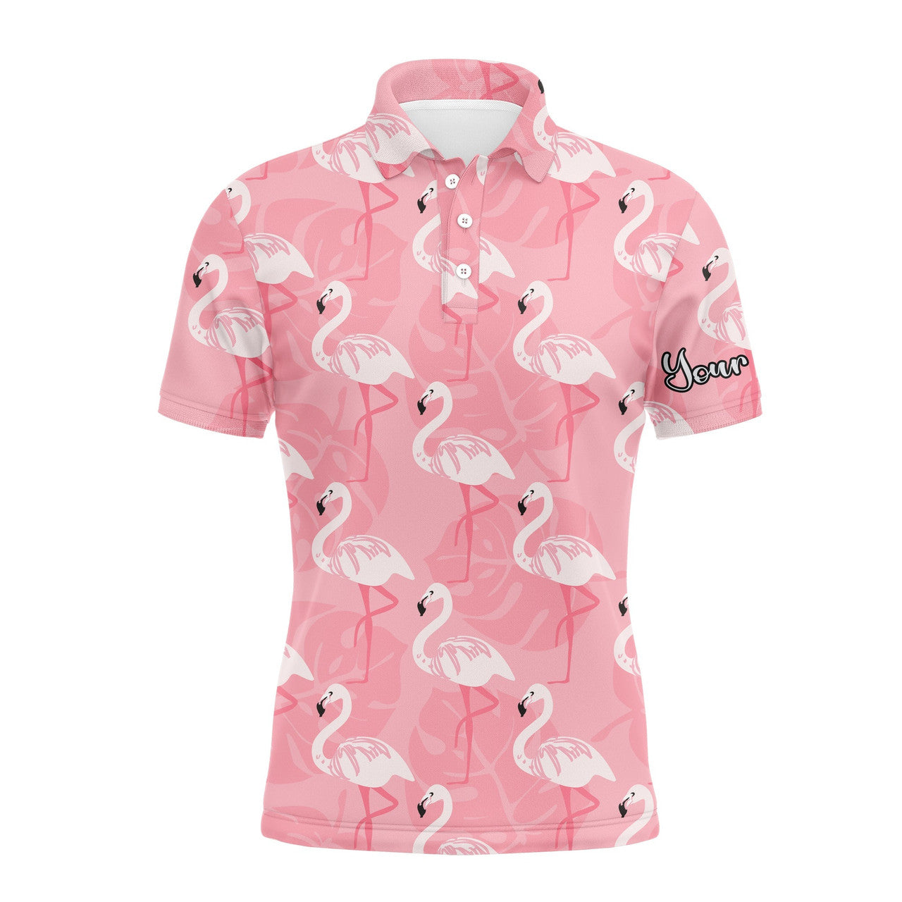 Custom Golf Men Polo Shirt - Pink Flamingo Pattern Custom Name Apparel - Personalized Gift For Golf Lover, Men, Husband, Team, Boyfriend, Dad