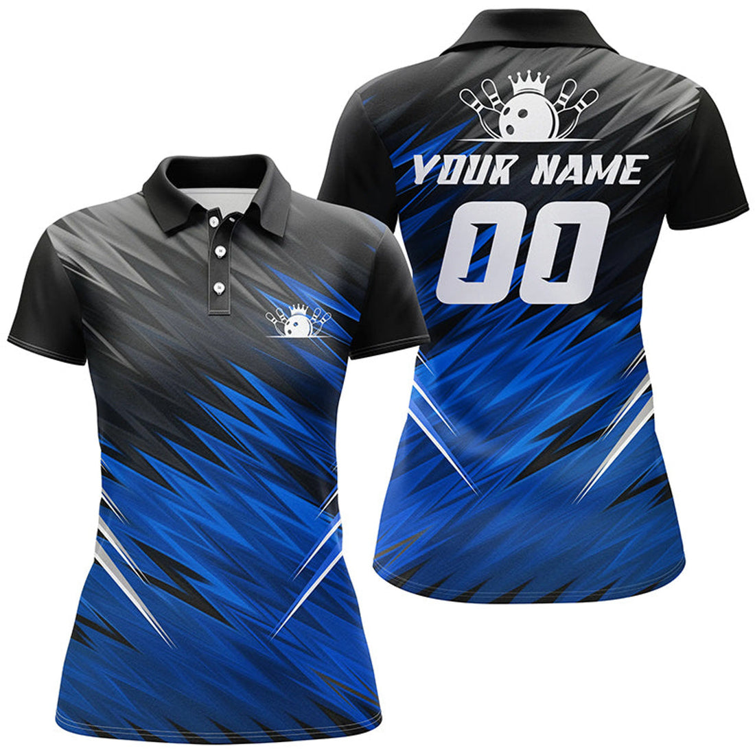 Custom Blue and black womens short sleeve polo shirts custom bowling shirts for women, team bowling jerseys