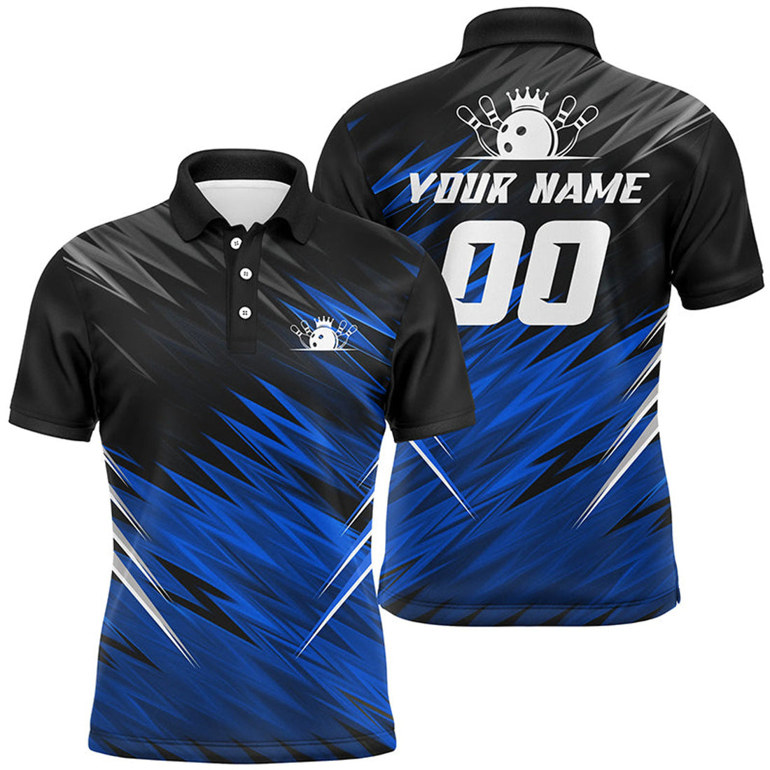 Custom Blue And Black Men Short Sleeve Polo Shirts Custom Bowling Shirts For Men, Team Bowling Jerseys Bowler