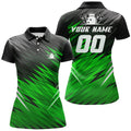 Custom Green And Black Womens Short Sleeve Polo Shirts Custom Bowling Shirts For Women, Team Bowling Jerseys