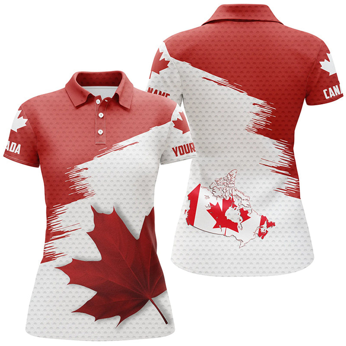 Custom Canadian Flag Womens Golf Polo Shirt Custom Maple Leaves Patriotic Canada Golf Shirt For Ladies