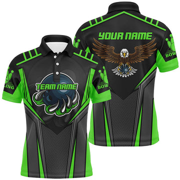Custom name and team name Bowling polo shirts for Men, Eagle Men's Bowling Team Shirts | Green