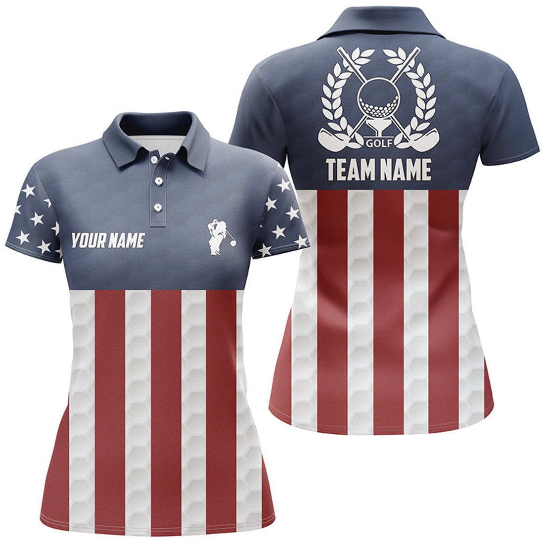 Custom Womens Golf Polo Shirts Golf Clubs American Flag Custom Patriotic Ladies Golf Shirt, Golf Gifts | Navy