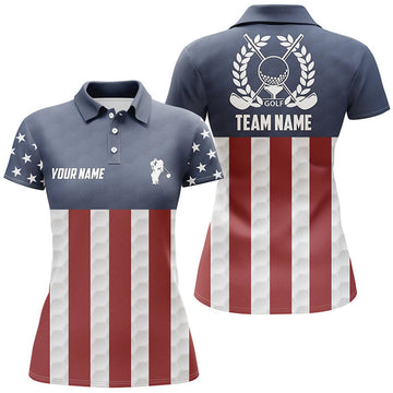 Custom Womens Golf Polo Shirts Golf Clubs American Flag Custom Patriotic Ladies Golf Shirt, Golf Gifts | Navy