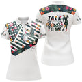 Custom American Flag Patriotic Womens Polo Shirt Custom Tropical Flower Talk Birdie To Me Golf Shirts