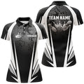 Custom Women's Bowling Polo Shirt Custom Bowling Ball And Pins Black And White Team Ladies Bowlers Jerseys