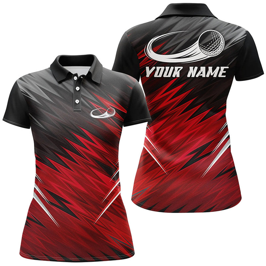 Custom Women Golf Polo Shirts Custom Red And Black Pattern Shirt For Ladies, Personalized Golf Gifts