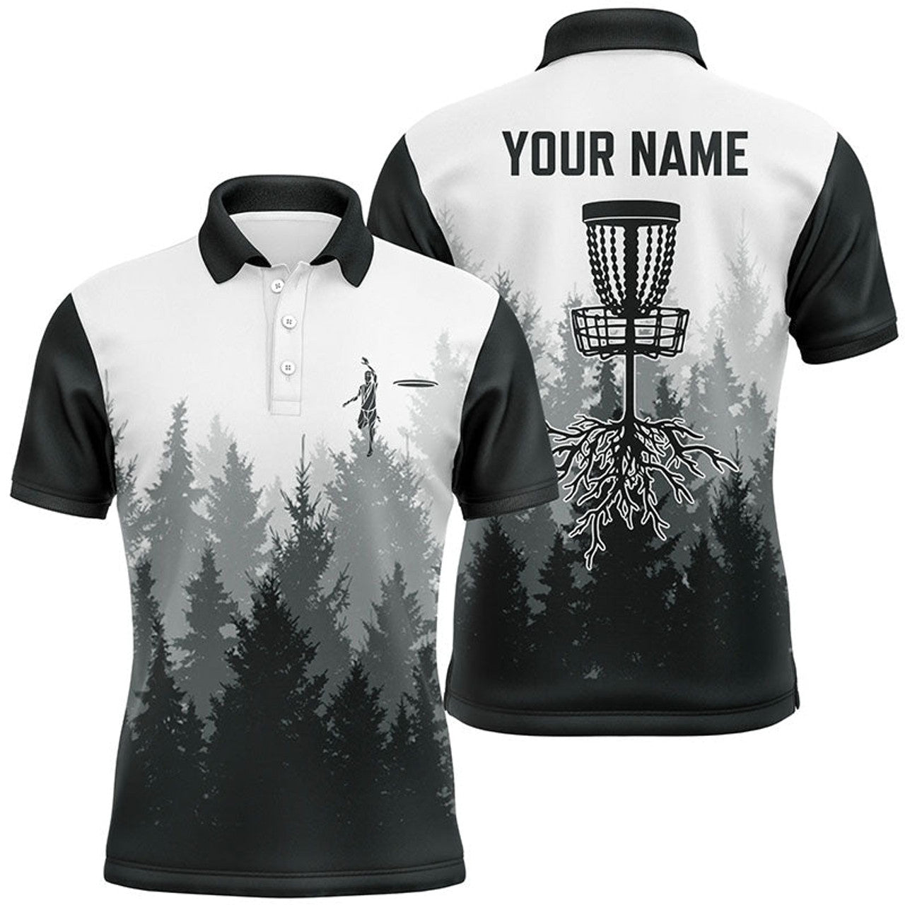 Custom Disc Golf Men Polo Shirt - Disc Golf Basket Hole In The Woods Custom Name Multicolor Apparel - Personalized Gift For Disc Golf Lover, Men, Husband, Team