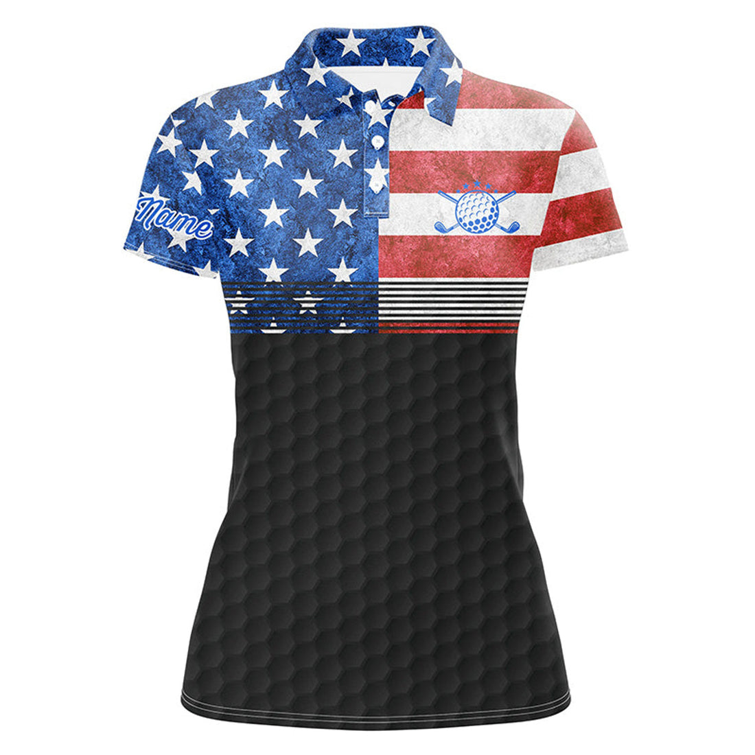 Custom American Flag Black Womens Golf Polo Shirt Custom Name Patriotic Golf Shirts For Ladies