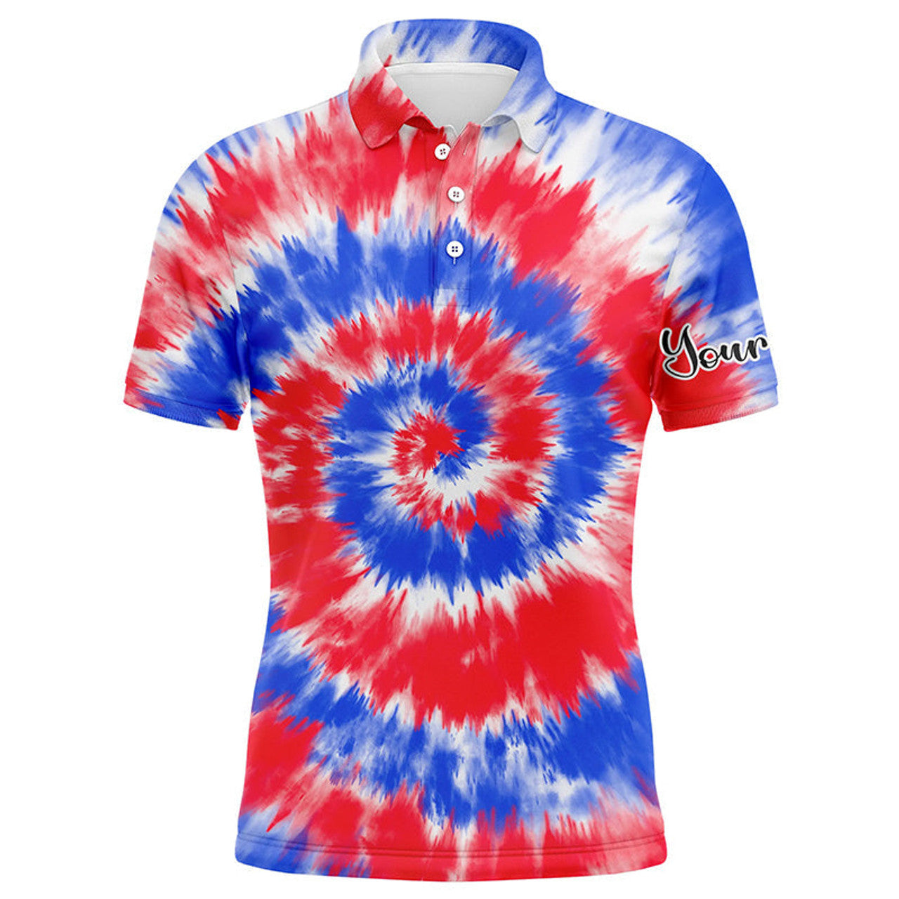 Custom Red And Blue Tie Dye Background Custom Name Golf Men Polo Shirt - Personalized Gift For Golf Lover, Team, Golfer, Husband, Boyfriend