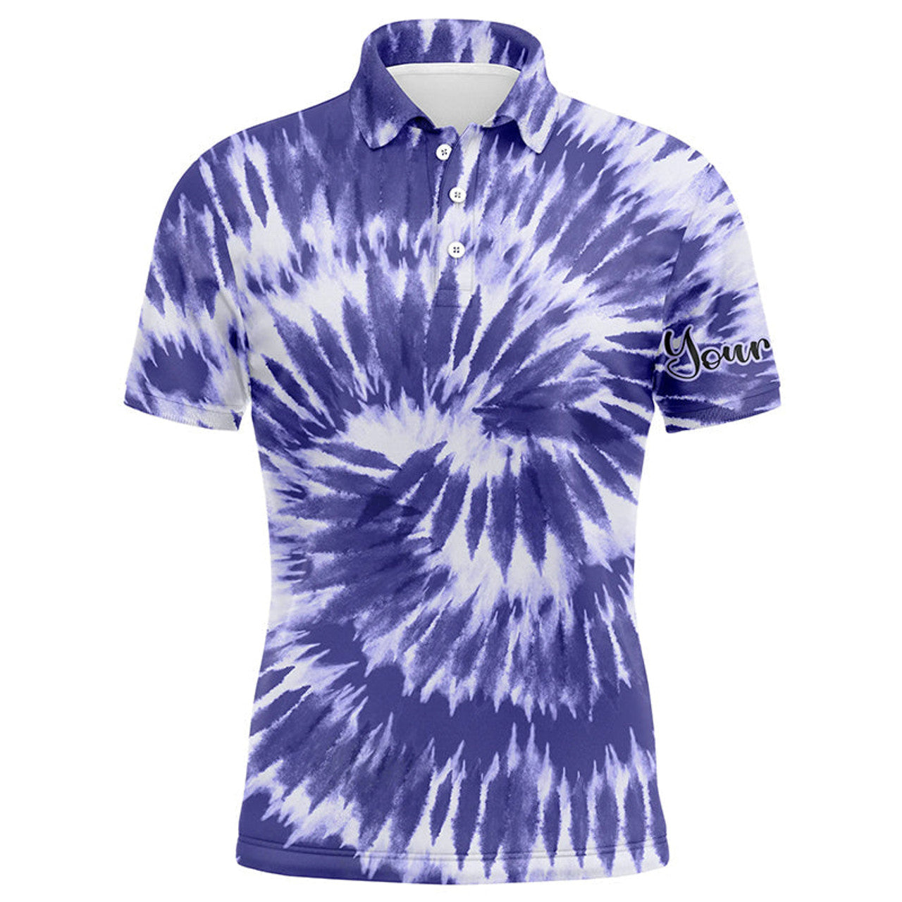 Custom Golf Men Polo Shirt - Custom Name Violet Purple Tie Dye Background Apparel - Personalized Gift For Golf Lover, Male, Husband, Team Golf