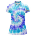 Custom Womens Golf Polo Shirts Blue Turquoise Tie Dye Background Custom Name Golf Shirt, Golfing Gift
