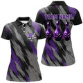 Custom Black And Purple Camo Halloween Women Bowling Polo Custom Bowling Team Jerseys