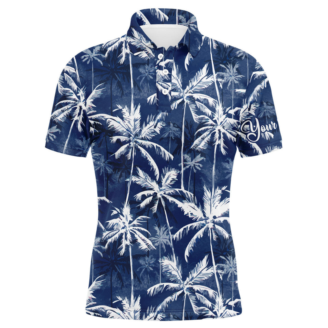 FUNSTUFFPRINT Men golf polo upf shirts with tropical background blue watercolor palms custom team golf Polo Shirt Size S-5XL
