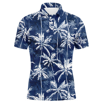 FUNSTUFFPRINT Men golf polo upf shirts with tropical background blue watercolor palms custom team golf Polo Shirt Size S-5XL