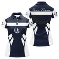 Custom Blue Navy And White Womens Golf Polo Shirt Custom Name Cool Golf Gifts For Ladies