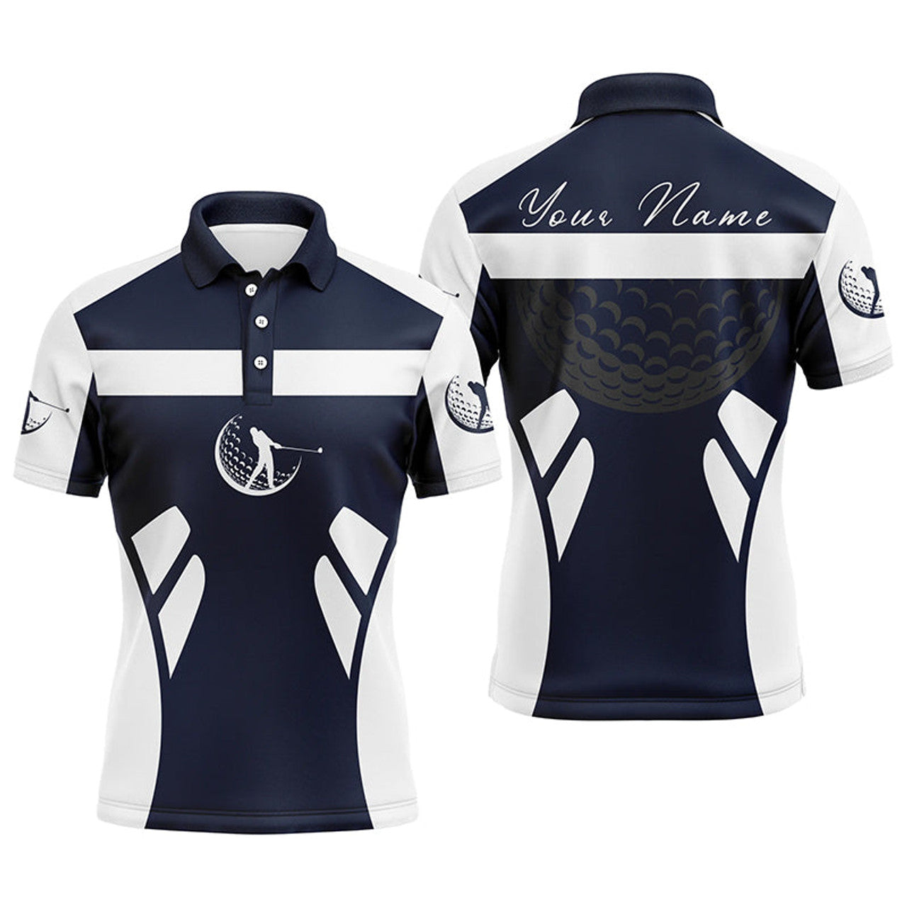 Custom Blue navy and white Mens golf polo shirts custom name cool golf gifts for mens