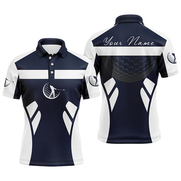 Custom Blue navy and white Mens golf polo shirts custom name cool golf gifts for mens