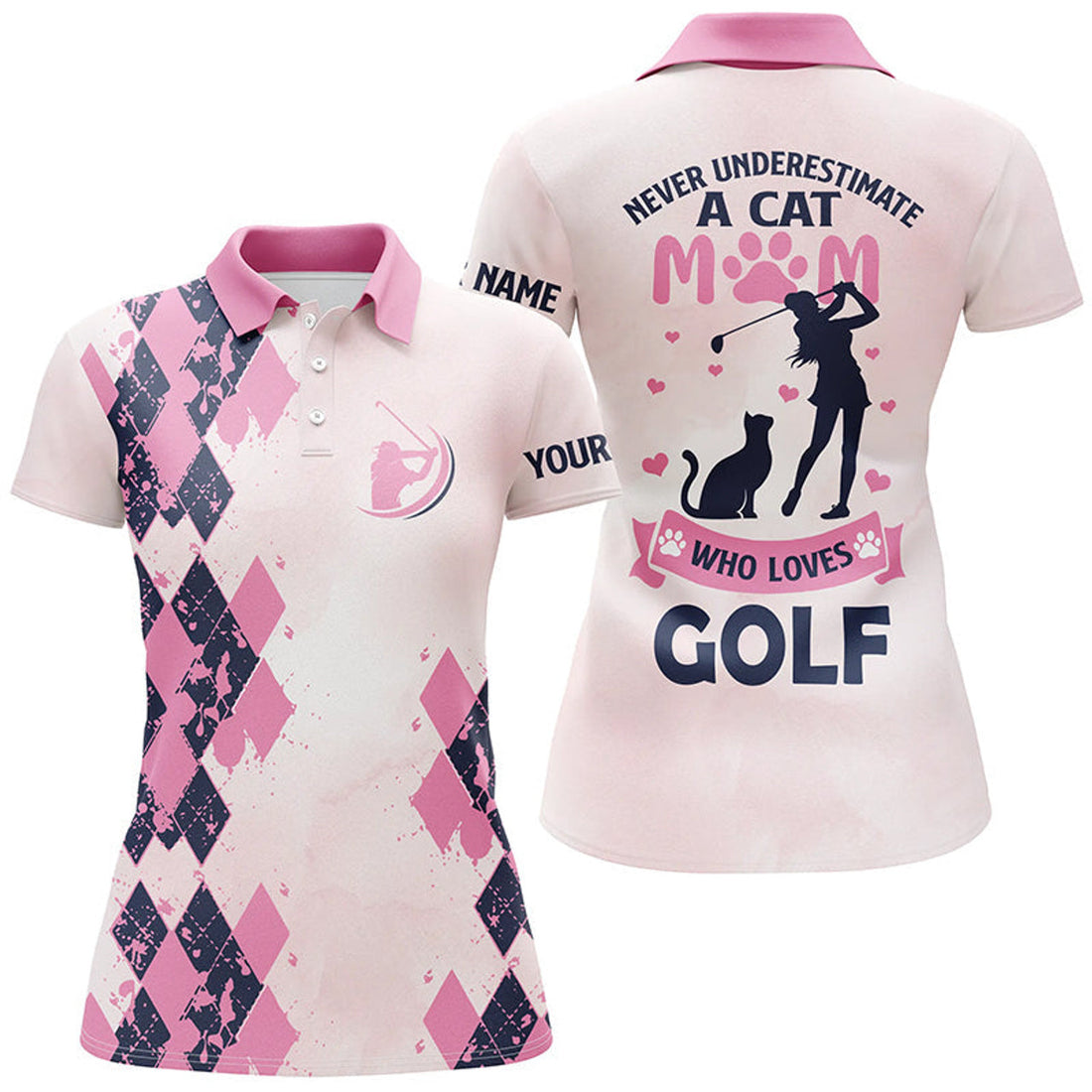 Custom Pink Womens Polo Shirt Custom Never Underestimate A Cat Mom Who Loves Golf Mother's Day Gift For Mom