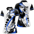 Custom Black And White Retro Bowling League Jerseys Custom Women Bowling Polo Shirts, Gifts For Bowler | Blue