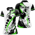Custom Black And White Retro Bowling League Jerseys Custom Women Bowling Polo Shirts, Gifts For Bowler| Green