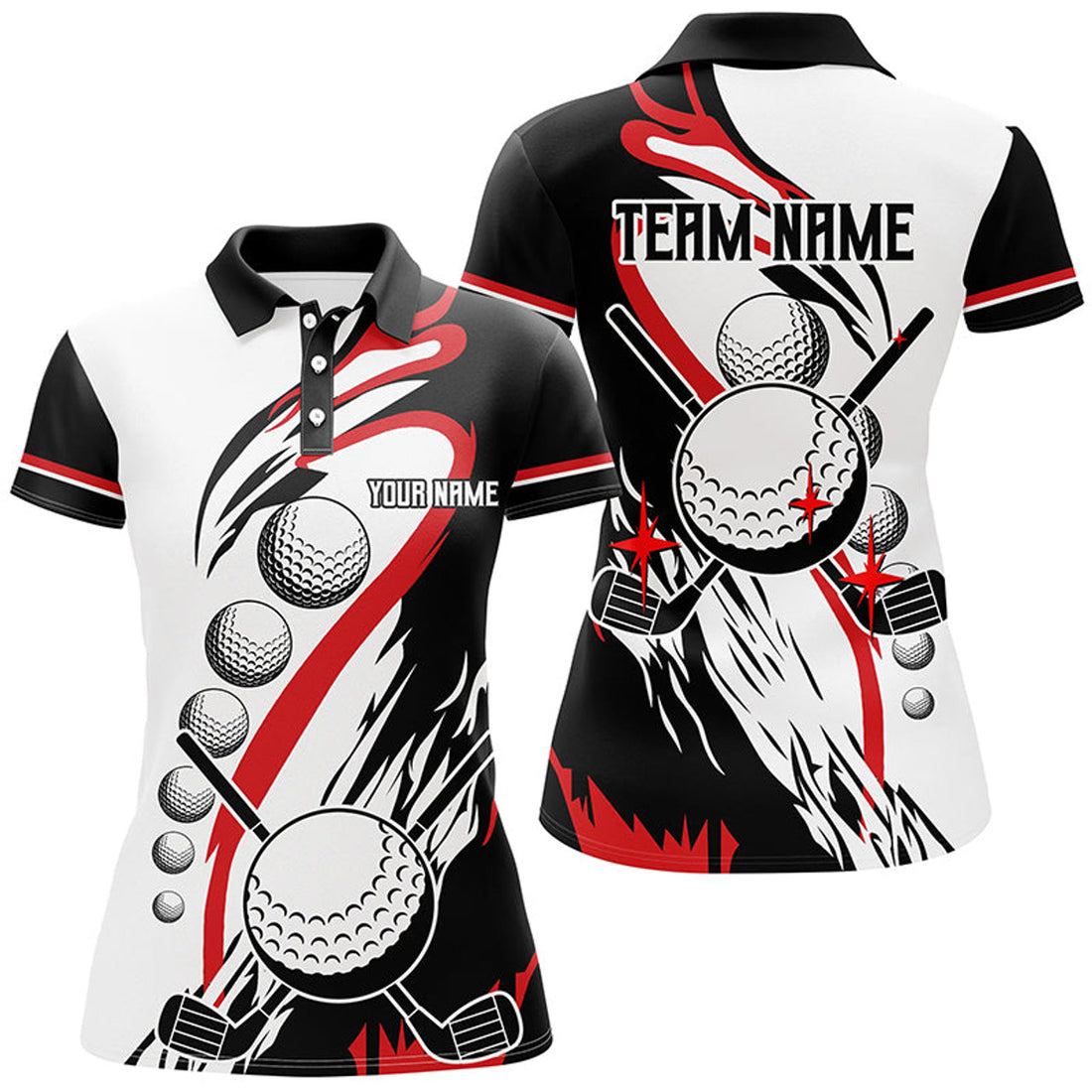 Custom Black and white retro Womens golf polo shirts custom cool golf shirts, golfing gifts | Red