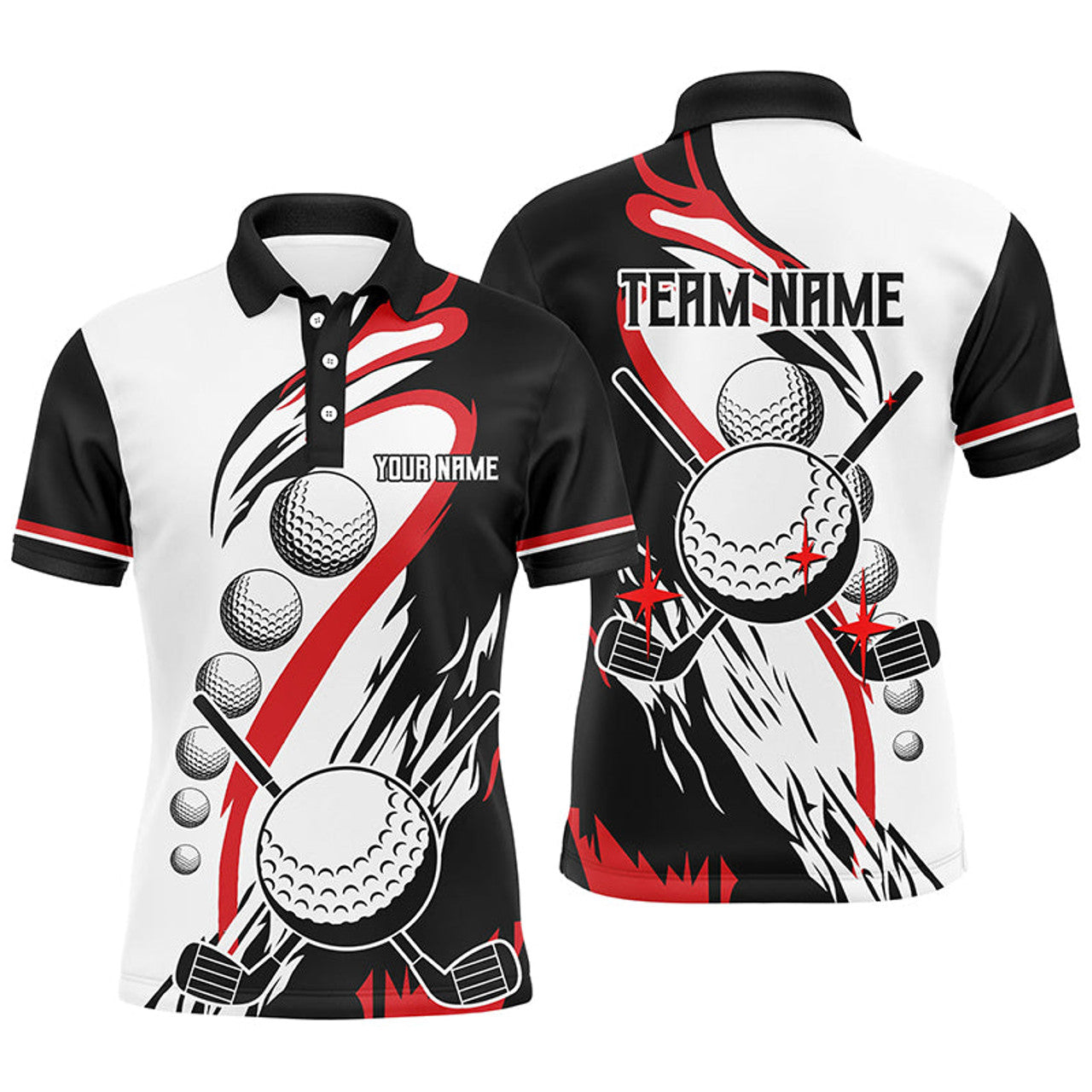 Custom Black and white retro Mens golf polo shirt custom cool golf shirts, golfing gifts | Red