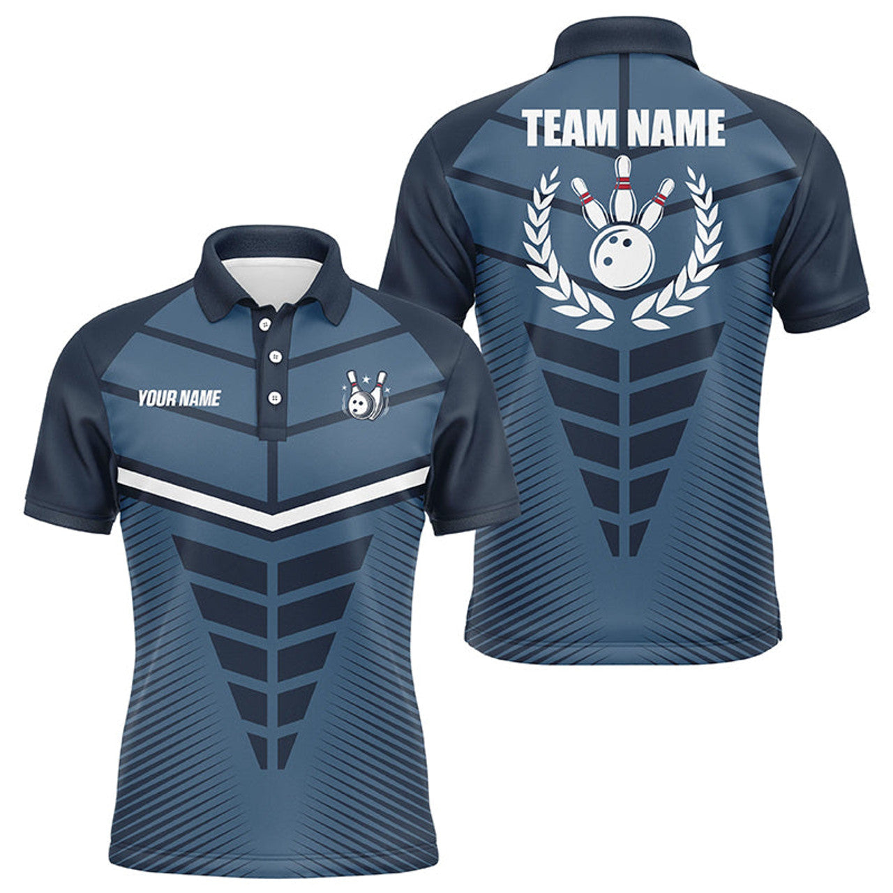 FUNSTUFFPRINT Navy Blue Bowling Team league jerseys custom Men Bowling Polo Shirt Size S-5XL