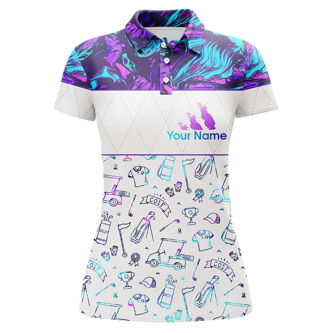 Custom Women Golf Polo Shirt Funny Golf Icons Custom Name White Golf Shirt, Gift For Golf Lovers